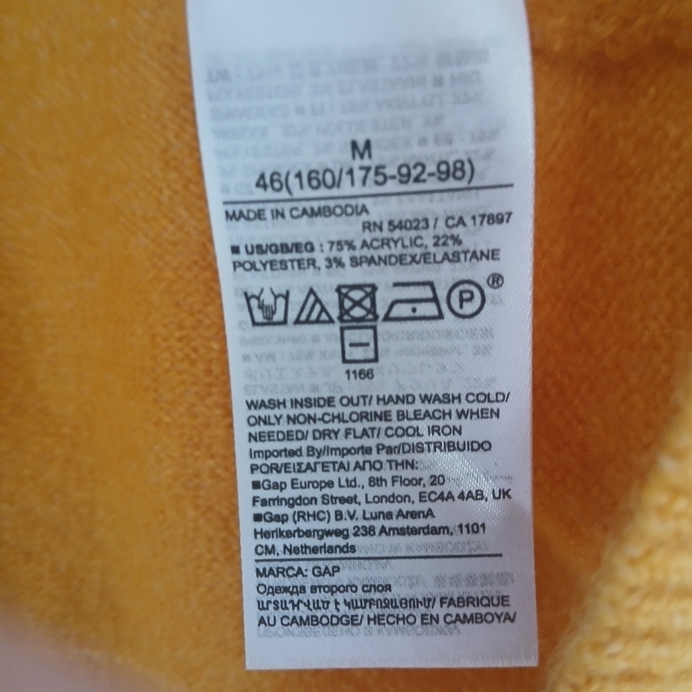 GAP Sweater Cozy Vibrant Gold Warm V-neck Relaxed Fit Long Sleeves Ribbed Knit - Picture 7 of 10